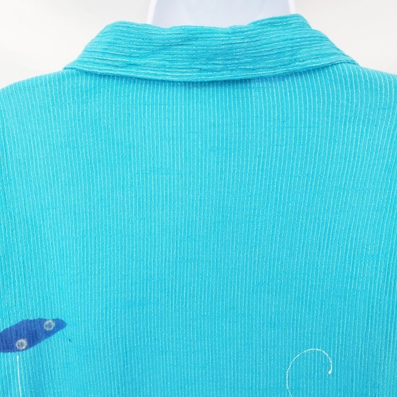 Play Alegre Womens Linen Blend Top iz Small Hand Painted Button Grannycore Boho - Picture 6 of 8